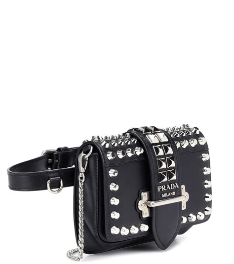 prada leather belt bag cahier studded black